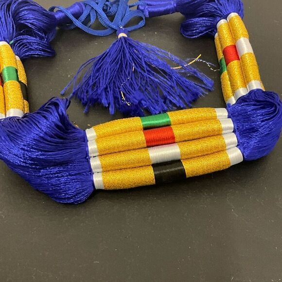 Vintage Handmade Middle Eastern Blue Gold Ethnic Head Wrap Hat - Picture 2 of 6